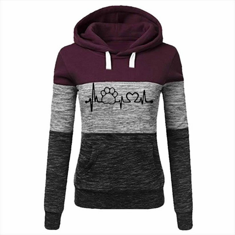 Φθινοπωρινές γυναικείες κουκούλες Γράμματα Print Splice Φούτερ Femmes Hoodies Γυναικεία μπλουζάκια Τσέπες Κοτλέ Κορίτσια Φαρδιά αγκράφα Street Χοντρό