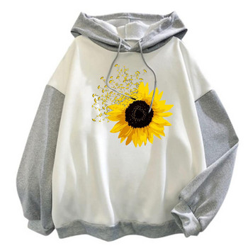 Γυναικείες κουκούλες Oversize Casual μακρυμάνικα streetwear Sunflower print Κορδόνι με κουκούλα Φαρδιά φούτερ толстовка