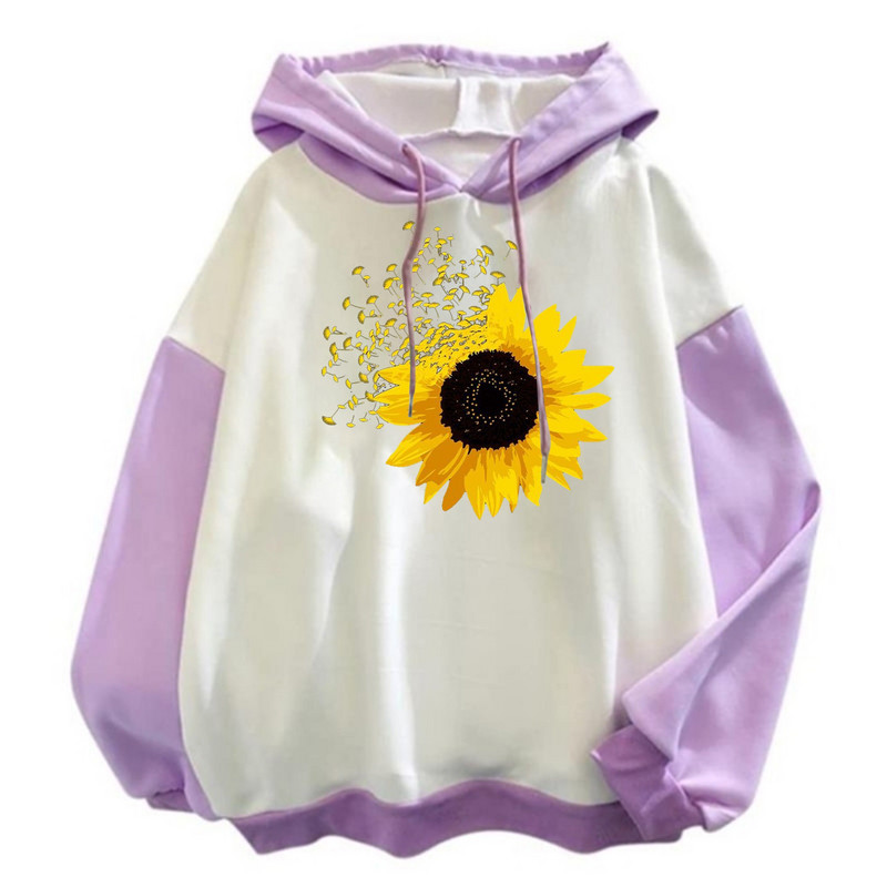 Majice s kapuljačom Ženske prevelike, ležerna, ulična odjeća s dugim rukavima, dukserica s kapuljačom s printom suncokreta i blokova boja, široke majice s kapuljačom