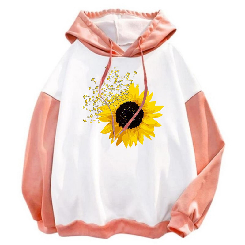Majice s kapuljačom Ženske prevelike, ležerna, ulična odjeća s dugim rukavima, dukserica s kapuljačom s printom suncokreta i blokova boja, široke majice s kapuljačom