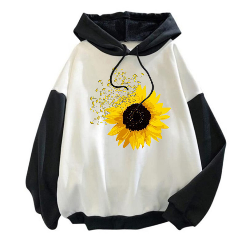 Majice s kapuljačom Ženske prevelike, ležerna, ulična odjeća s dugim rukavima, dukserica s kapuljačom s printom suncokreta i blokova boja, široke majice s kapuljačom