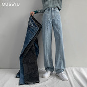 OUSSYU Φθινόπωρο Χειμώνας Φαρδύ τζιν Γυναικείο Ψηλόμεσο Μπλε Μαύρο ίσιο παντελόνι τζιν Παντελόνι High Street Streetwear Ρούχα