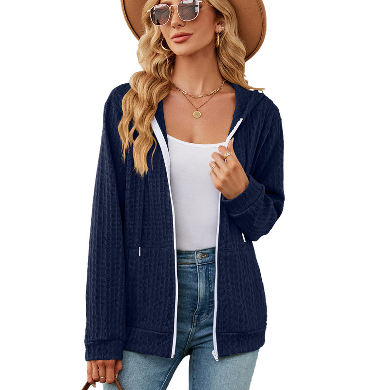 Naiste pikkade varrukatega kapuutsiga lukuga lahtised pluusid kevadeks, sügiseks