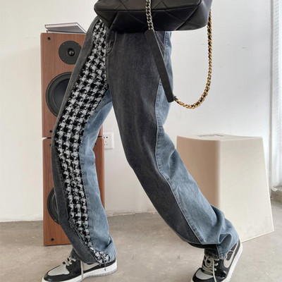 Harajuku Patchwork Γυναικεία τζιν Ανοιξιάτικα Κορεάτικα Streetwear Παντελόνια Φαρδιά Μόδα Φαρδιά Γυναικεία τζιν ίσιο παντελόνι Νέο