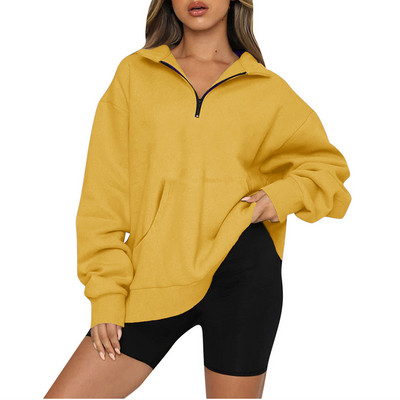 Naiste ülisuured mantlid Sügistalvised pikkade varrukatega dressipluusid Naiste mood vabaaja ühevärvilised, taskuga mantlid