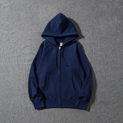 Kvalitetna ženska majica s kapuljačom s patentnim zatvaračem Mornarsko plava pamučna ležerna ulična odjeća Opuštena jednobojna jakna s kapuljačom za proljeće i jesen