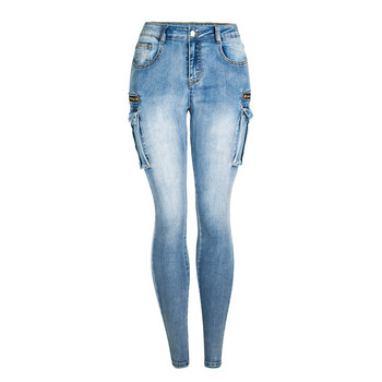 Moto Jeans Women Skinny Motorcycle Biker Jeans Womens Fit Slim Elstic Jeans Παντελόνι τζιν με φερμουάρ για γυναίκες