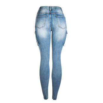 Moto Jeans Women Skinny Motorcycle Biker Jeans Womens Fit Slim Elstic Jeans Παντελόνι τζιν με φερμουάρ για γυναίκες