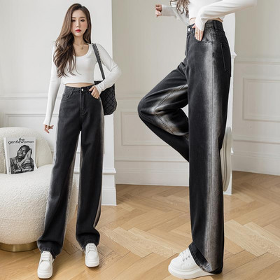 Hippie Patchwork traper traperice Luksuzne ženske hlače s ravnim trendom Vintage s visokim strukom Tie Dye Korejske široke modne printane novo