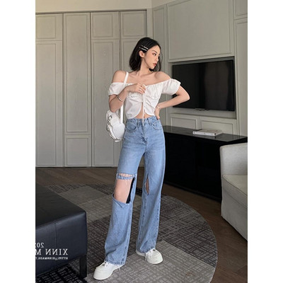 Hippie Patchwork traper traperice Luksuzne ženske hlače s ravnim trendom Vintage s visokim strukom Tie Dye Korejske široke modne printane novo