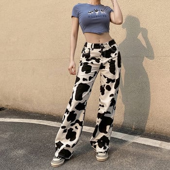 Unua amo 2023 Vintage Cow Printed Baggy Jeans Γυναικείο ίσιο παντελόνι Γυναικείο Streetwear Wild Cargo τζιν παντελόνι