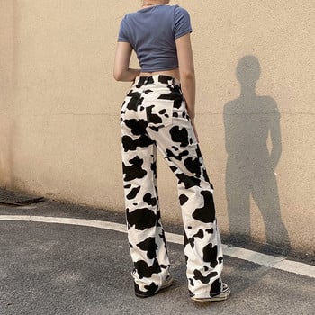 Unua amo 2023 Vintage Cow Printed Baggy Jeans Γυναικείο ίσιο παντελόνι Γυναικείο Streetwear Wild Cargo τζιν παντελόνι