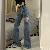 Γυναικεία ψηλόμεση τζιν Καλοκαιρινό κούφιο επίδεσμο παντελόνι κορεάτικο Streetwear Λεπτό γυναικείο τζιν παντελόνι Νέο