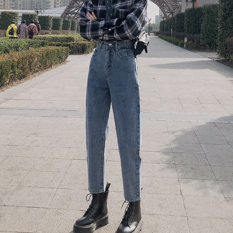 Tamnoplave ženske traperice visokog struka Vintage ravne široke traper hlače Ulična odjeća Američki stil Modne traper hlače širokih nogavica