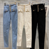 Άνοιξη 2023 νέα μεταλλική πόρπη διπλής τσέπης ψηλόμεσο ελαστικό γυναικείο τζιν με μολύβι