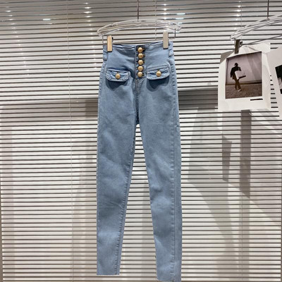 Άνοιξη 2023 νέα μεταλλική πόρπη διπλής τσέπης ψηλόμεσο ελαστικό γυναικείο τζιν με μολύβι