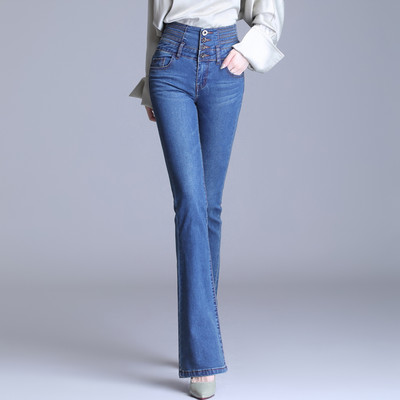 Xisteps τζιν Γυναικείο στενό τζιν παντελόνι με φουσκωτό ψηλόμεσο γυναικείο καμπάνα Boyfriend τζιν μεγάλο μέγεθος Φθινόπωρο Χειμώνας 2022