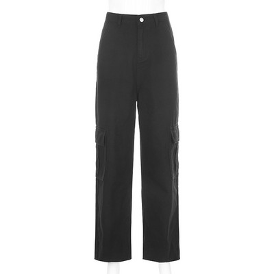 Sügisene naiste teksad Mood Taskud Lapikujulised Kõrge vöökohaga Tänavarõivad Põhjuslik Puhas Puuvillane Sirge Naiste Cargo Denimpüksid