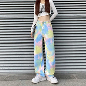 Ιριδίζον φαρδύ τζιν Κορέας για Γυναικείες Ανοιξιάτικες μετακινήσεις Γυναικείο παντελόνι Rainbow Ψηλόμεση Φαρδύ παντελόνι μόδας Y2k