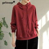 Korea lihtsas stiilis vabaaja tänavarõivad, vabad pikkade varrukatega naiste kapuutsiga kampsunid, nöörid, pulloverid, kapuutsid, riided 2023.