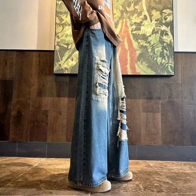 Gidyq Moteriški džinsai aukštu juosmeniu Rudeniniai korėjietiški All Match Suplėšyti gatvės drabužiai Moteriškos laisvos plačios kelnės Bf Laisvalaikio džinsinės kelnės Nauja