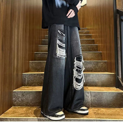 Gidyq Moteriški džinsai aukštu juosmeniu Rudeniniai korėjietiški All Match Suplėšyti gatvės drabužiai Moteriškos laisvos plačios kelnės Bf Laisvalaikio džinsinės kelnės Nauja