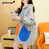 Άνοιξη Φθινόπωρο Γυναικείες Κορεάτικες υπερμεγέθεις μπλούζες Kawaii Student Harajuku Streetwear Φούτερ τσέπες Φαρδύ μακρυμάνικο πουλόβερ