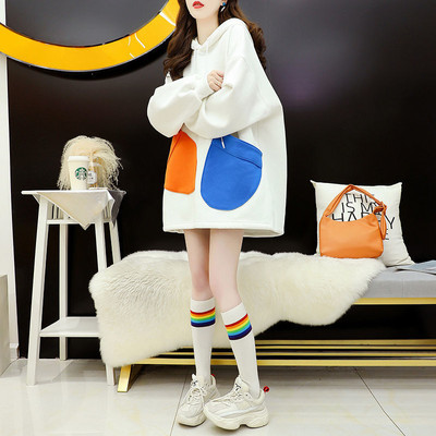 Άνοιξη Φθινόπωρο Γυναικείες Κορεάτικες υπερμεγέθεις μπλούζες Kawaii Student Harajuku Streetwear Φούτερ τσέπες Φαρδύ μακρυμάνικο πουλόβερ