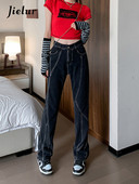 Jielur Ρετρό ψηλόμεσο τζιν Lady High Street Fashion ίσιο τζιν παντελόνι με φαρδύ πόδι Τζιν Γυναικείο Harajuku Casual τζιν παντελόνι