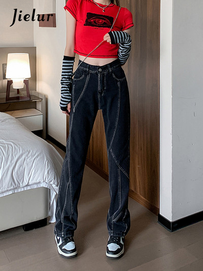 Jielur Ρετρό ψηλόμεσο τζιν Lady High Street Fashion ίσιο τζιν παντελόνι με φαρδύ πόδι Τζιν Γυναικείο Harajuku Casual τζιν παντελόνι