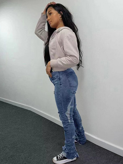 Joskaa Print Ψηλόμεσο Τζιν Γυναικεία Ρούχα 2023 Μόδα ίσιο τζιν με σκισμένα τζιν Casual tousers Γυναικεία πάτους Streetwear