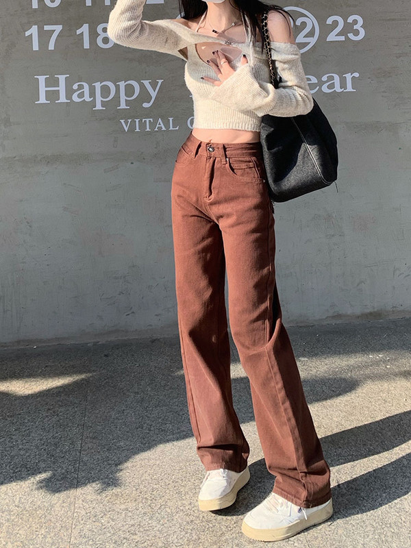 Ženske široke traperice sa zvjezdanim džepom, vintage ravne hlače visokog struka, vrećasta ulična odjeća, ležerne, smeđe traper hlače, ženske 2022.