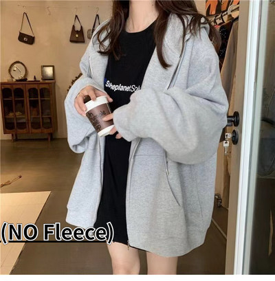 Ženska trenirka, jakna, zimska odjeća, ženske majice s kapuljačom s patentnim zatvaračem, ležerna labava crno-smeđa majica s kapuljačom, vintage pulover od flisa