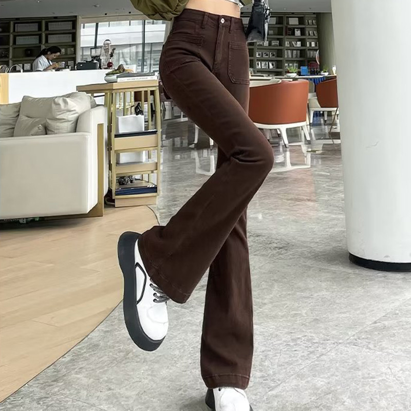 Vintage ženske traperice s visokim strukom Klasične smeđe traper hlače Ležerne Harajuku proljetne ženske ulične uske hlače
