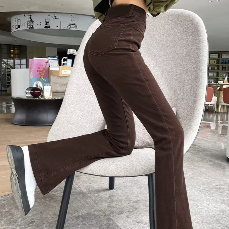 Vintage ženske traperice s visokim strukom Klasične smeđe traper hlače Ležerne Harajuku proljetne ženske ulične uske hlače