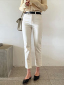 Bež ravne traperice Ženske proljeće 2023. Elastični visoki struk Uski traper hlače do gležnja Ulična odjeća Y2k Traperice Ženske ljeto 2022.