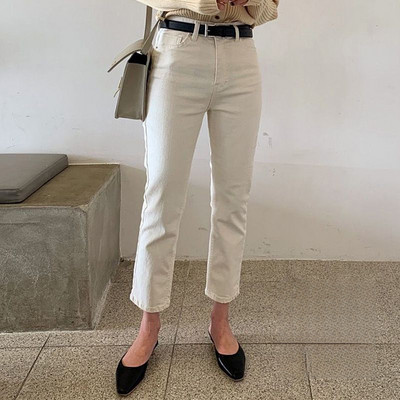 Bež ravne traperice Ženske proljeće 2023. Elastični visoki struk Uski traper hlače do gležnja Ulična odjeća Y2k Traperice Ženske ljeto 2022.