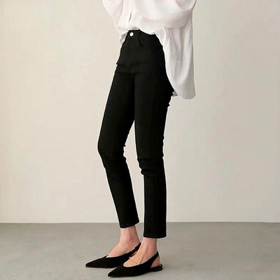 Bež ravne traperice Ženske proljeće 2023. Elastični visoki struk Uski traper hlače do gležnja Ulična odjeća Y2k Traperice Ženske ljeto 2022.