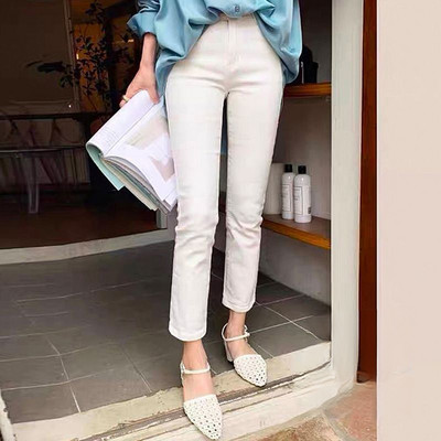 Bež ravne traperice Ženske proljeće 2023. Elastični visoki struk Uski traper hlače do gležnja Ulična odjeća Y2k Traperice Ženske ljeto 2022.