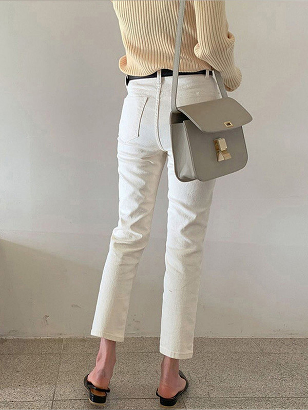 Bež ravne traperice Ženske proljeće 2023. Elastični visoki struk Uski traper hlače do gležnja Ulična odjeća Y2k Traperice Ženske ljeto 2022.