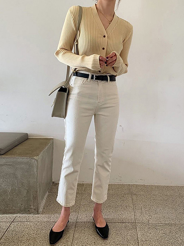 Bež ravne traperice Ženske proljeće 2023. Elastični visoki struk Uski traper hlače do gležnja Ulična odjeća Y2k Traperice Ženske ljeto 2022.