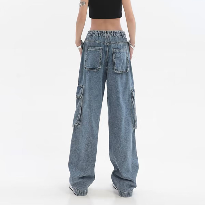 Gidyq traper kargo hlače s više džepova Ženska ulična odjeća visokog struka Široke široke traperice u američkom stilu Ženske hip hop hlače