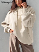 Streamgirl Χειμερινά ζεστά φλις φούτερ για γυναίκες Πράσινα λευκά φαρδιά φούτερ με κουκούλα ροζ πουλόβερ Γυναικεία βελούδινη μπλούζα