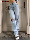 Cotvotee Ripped Jeans για Γυναικεία 2022 Fashion Hole Ψηλόμεσο τζιν Vintage streetwear Loose Y2k Παντελόνι Ολόσωμο Γυναικείο Τζιν