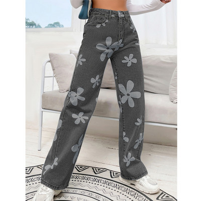 Casual Floral Print Hot Retro Jeans Streetwear Chic Cute ίσιο φαρδύ τζιν παντελόνι αισθητικής Grunge της δεκαετίας του '90
