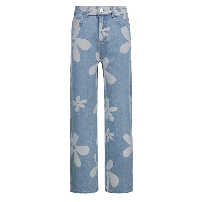 Casual Floral Print Hot Retro Jeans Streetwear Chic Cute ίσιο φαρδύ τζιν παντελόνι αισθητικής Grunge της δεκαετίας του '90