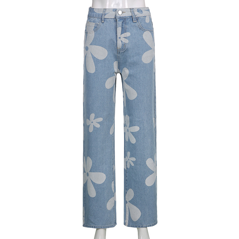 Casual Floral Print Hot Retro Jeans Streetwear Chic Cute ίσιο φαρδύ τζιν παντελόνι αισθητικής Grunge της δεκαετίας του '90