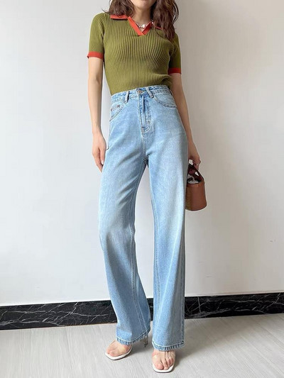 ZHISILAO Vintage plave ravne traperice širokih nogavica Ženske ulične traper hlače visokog struka punog struka Ljeto 2022.