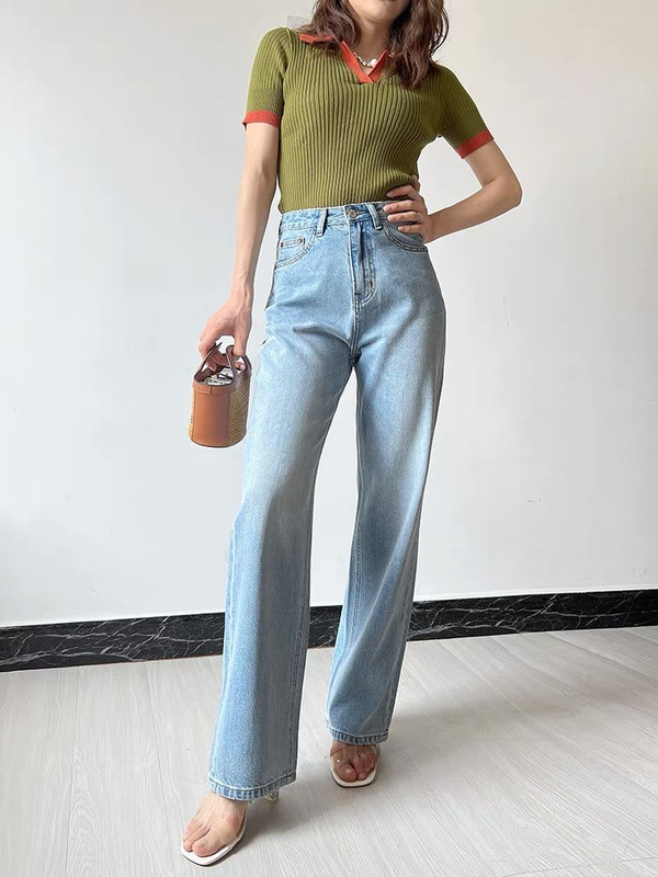 ZHISILAO Vintage plave ravne traperice širokih nogavica Ženske ulične traper hlače visokog struka punog struka Ljeto 2022.