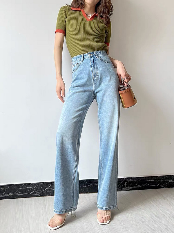 ZHISILAO Vintage plave ravne traperice širokih nogavica Ženske ulične traper hlače visokog struka punog struka Ljeto 2022.